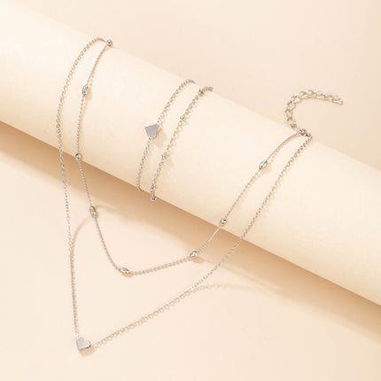 Multi Layer Clavicle Chain Peach Heart Pendant Necklace Jewelry Set - FASHION SHEGOODS LLC