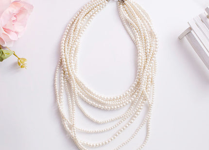 Beaded Pearl Strand Layered Long Fashion Jewelry Necklace