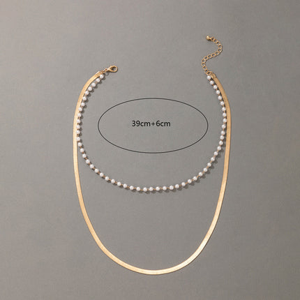 Multilayer Pearl Flat Blade Chain Choker Necklace - FASHION SHEGOODS LLC