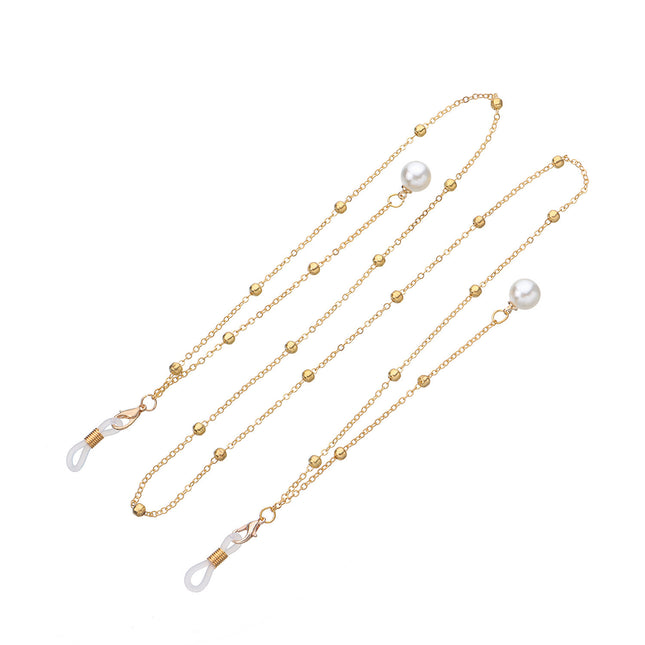 Pearl Tassel Long Glasses Metal Round Bead Chain Face