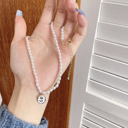 Oval Glass Pearl Necklace Wedding Pearl Necklace for Brides - FASHION SHEGOODS LLC