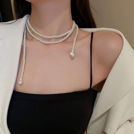 Long Chain Pearl Beaded Pendant Necklace - FASHION SHEGOODS LLC