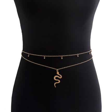 Vintage Exaggerated Snake Shape Waist Chain Sexy Shiny Rhinestone Belly Chain