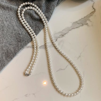 Long Gray Glass Pearl Vintage Charm Necklace - FASHION SHEGOODS LLC