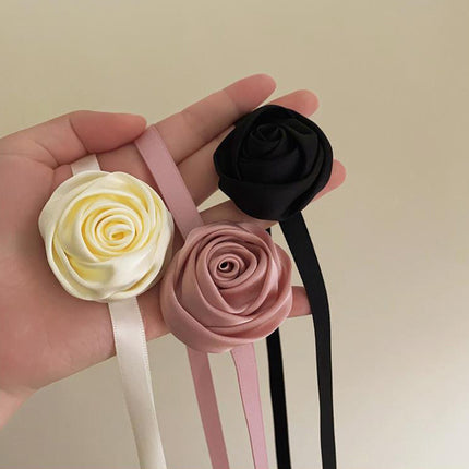 Flocked Fabric Rose Picker Collar Choker Necklace