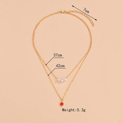 Women Red Crystal Layer Choker Necklace