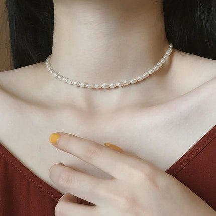 Oval Glass Pearl Chain Necklace - FASHION SHEGOODS LLC