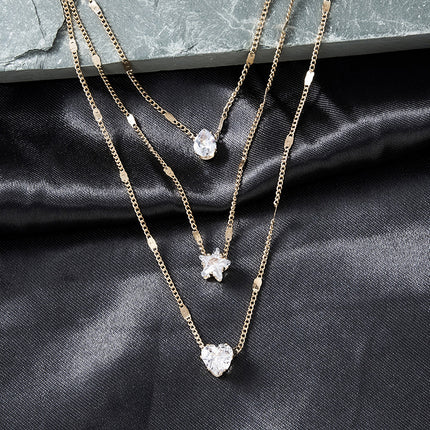 Multi-layer Fashion Heart Pendant Star Necklace for Woman