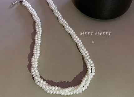 Multi layers women choker Pearl Necklace Round Twisted