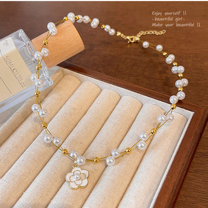 Pearl Camellia Necklace Women