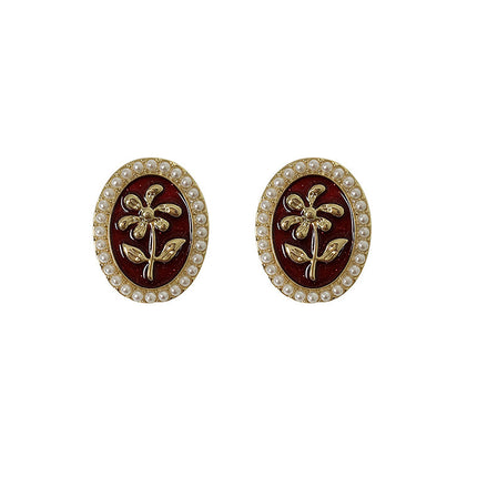 Vintage Camellia Pearl Stud Earrings