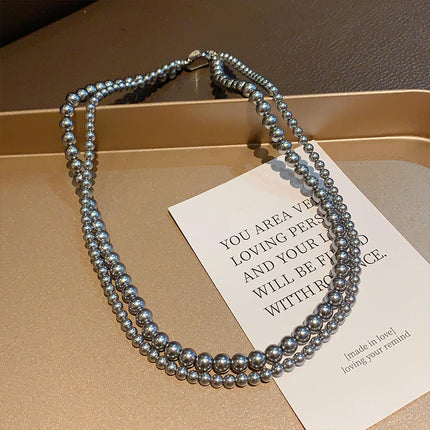 Layered Imitation Grey Pearl Beaded Necklaces - FASHION SHEGOODS LLC