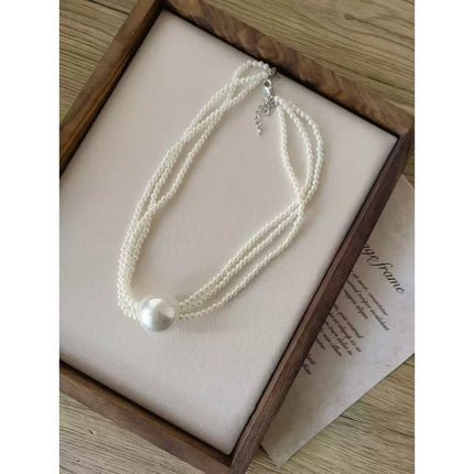 Large Round Bead Pendant Multi layer Pearl Beaded Necklace - FASHION SHEGOODS LLC