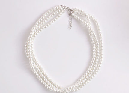 Faux Pearl Bib Multi Strand Statement Layered Necklace
