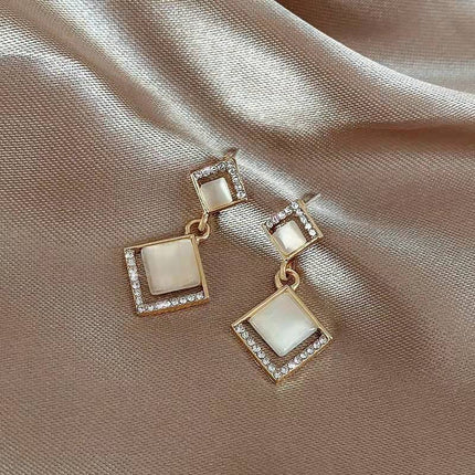 Geometric Opal Square Stud Earrings