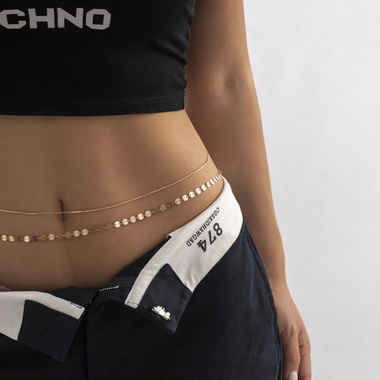 Women Sequin Snake Bone Chain Double Waist Simple Geometric Body Chain