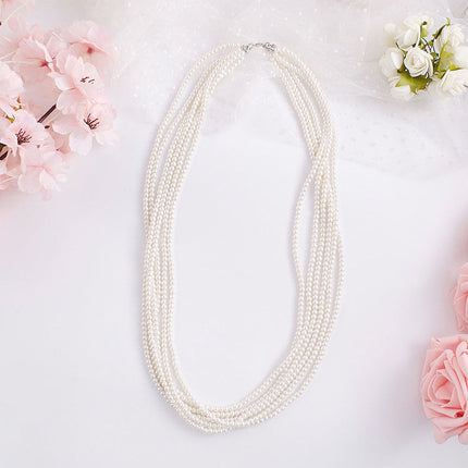 Pearl Necklace Choker Collar 6 Layer Multi