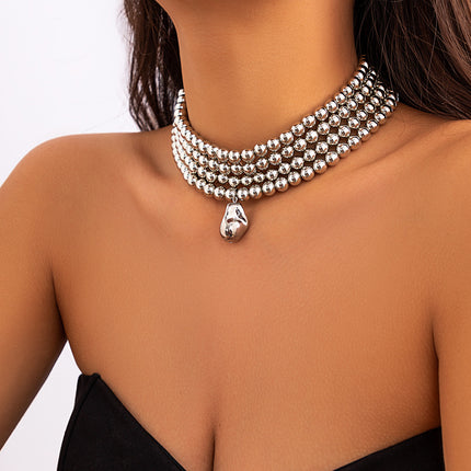 Multilayer Choker Necklace Round Plastic Resin Beads