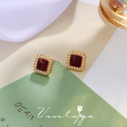 Geometric Pearl square Earrings - FASHION SHEGOODS LLC