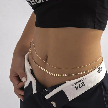 Women Sequin Snake Bone Chain Double Waist Simple Geometric Body Chain Belly Chain