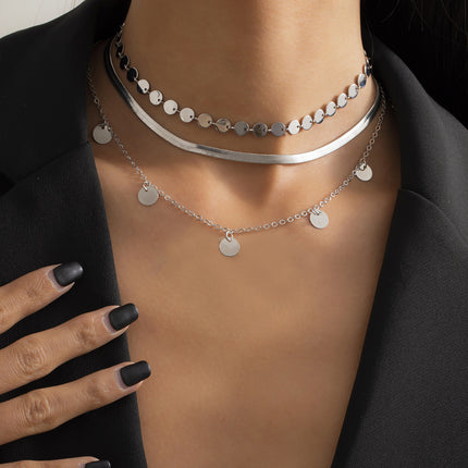 Geometric Flat Snake Bone Chain Sequins Necklace - FASHION SHEGOODS LLC