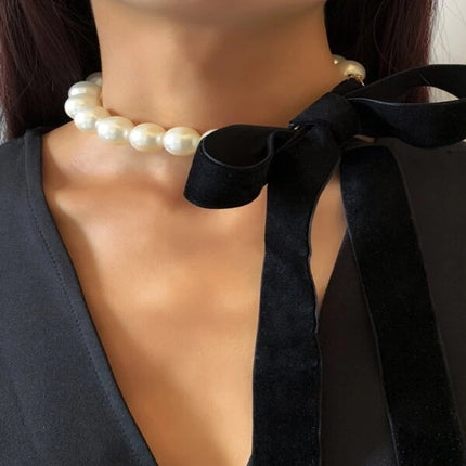 Black Rope Chain Women Jewelry Pearl Necklaces
