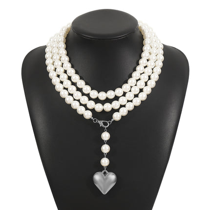 Bohemia Multilayer Long Pearl Chain Necklace Love Heart Pendant
