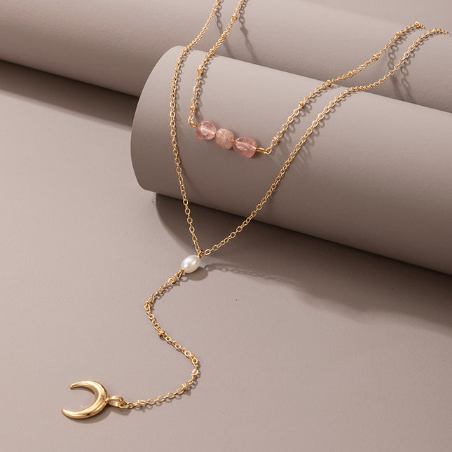 Double Layer Chain Moon Pendant Necklaces Jewelry