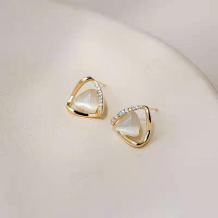 Geometric Triangular Opal Stud Earrings - FASHION SHEGOODS LLC