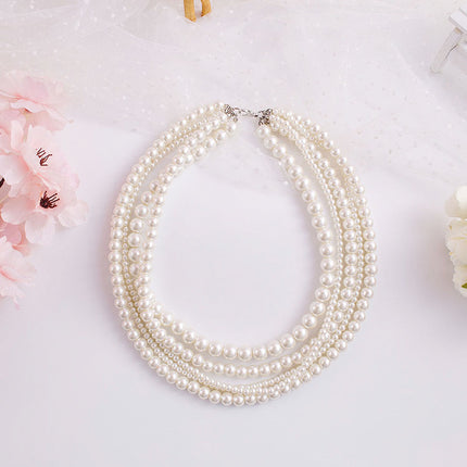 Multi-layered Imitation Pearl Choker Bridal Necklace - FASHION SHEGOODS LLC