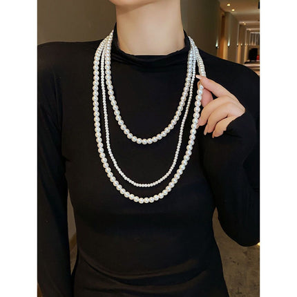 Long Multi-layer Pearl Beaded Sweater Chain Necklace for Women - FASHION SHEGOODS LLC