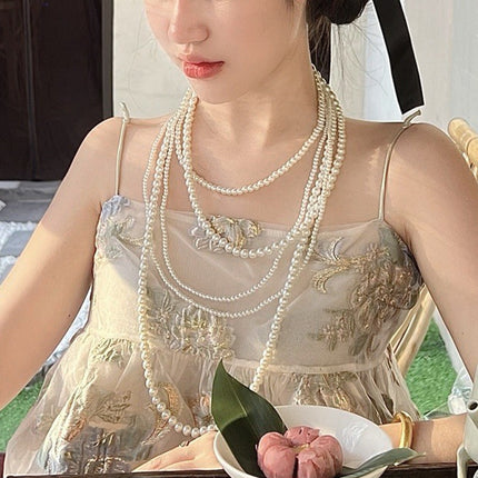 Ladies Multi Layer Necklace Pearl Bead Chain Design - FASHION SHEGOODS LLC