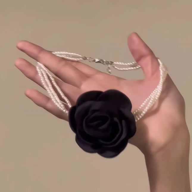 Sexy Vintage Stereo Flower Pearl Necklace Choker