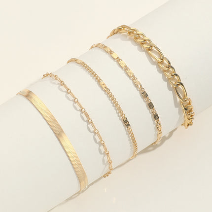 Multi-Layer Beach Chain Snake Bone Round Chain Anklets Jewelry