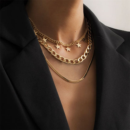 Star Charm Pendants Punk Handmade Multi Layer Chains Necklaces