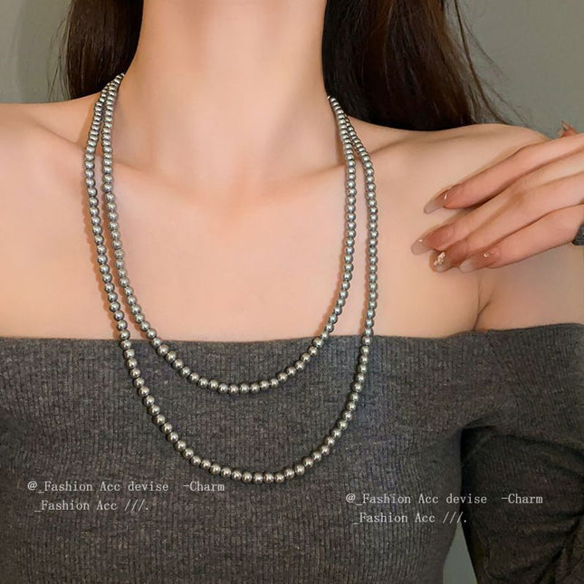 Gray Long Multi-layered Grey Pearl Necklace for Women - FASHION SHEGOODS LLC