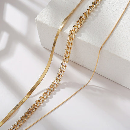 Women Fashion Simple Gold Chains Necklace Multi Layer Choker