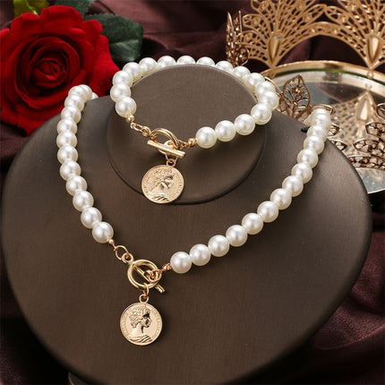 OT Clasp Lock Pearl Pendant Necklaces Gold Coin Charms - FASHION SHEGOODS LLC