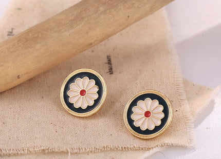 Blue Enamel Daisy Flower Stud Earrings