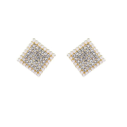 Full Rhinestone Square Geometric Earrings - FASHION SHEGOODS LLC
