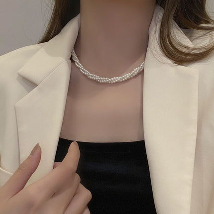 Multi layers women choker Pearl Necklace Round Twisted - FASHION SHEGOODS LLC