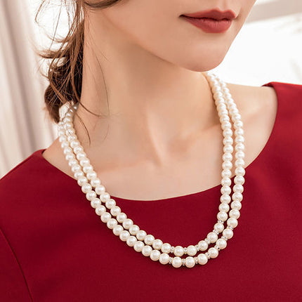 Double Layered Glass Pearl Statement Necklace Wedding Bride