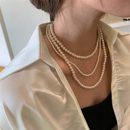 Women Multi Strand Classic Faux Pearl Necklace