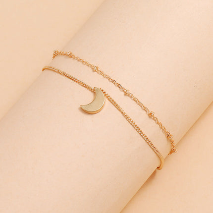 Double Layer moon Charm Chain Ankle Bracelet