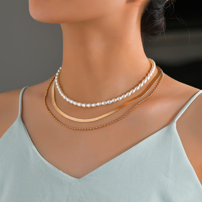 Multilayers Snake Chain Pearl Necklace - FASHION SHEGOODS LLC