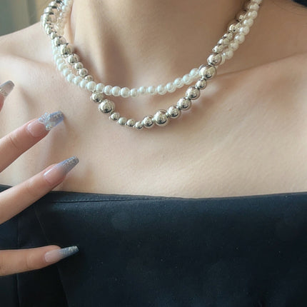 Imitation Pearl Wrapped Necklace Double Layer Magnetic Buckle Neck Chain Choker Necklace - FASHION SHEGOODS LLC