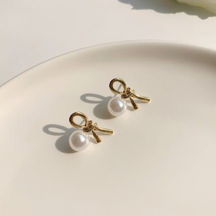 Imitation Pearl Bowknot Earrings - FASHION SHEGOODS LLC