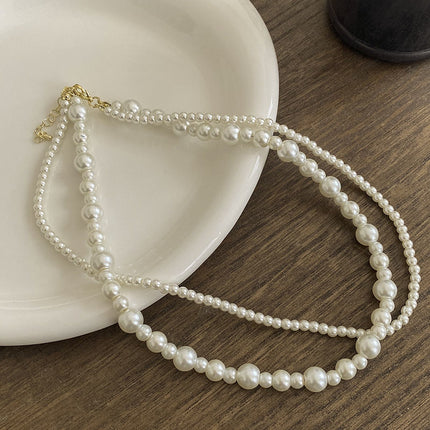 Women's Double Strand Classic Simulated Glass Pearl Necklace