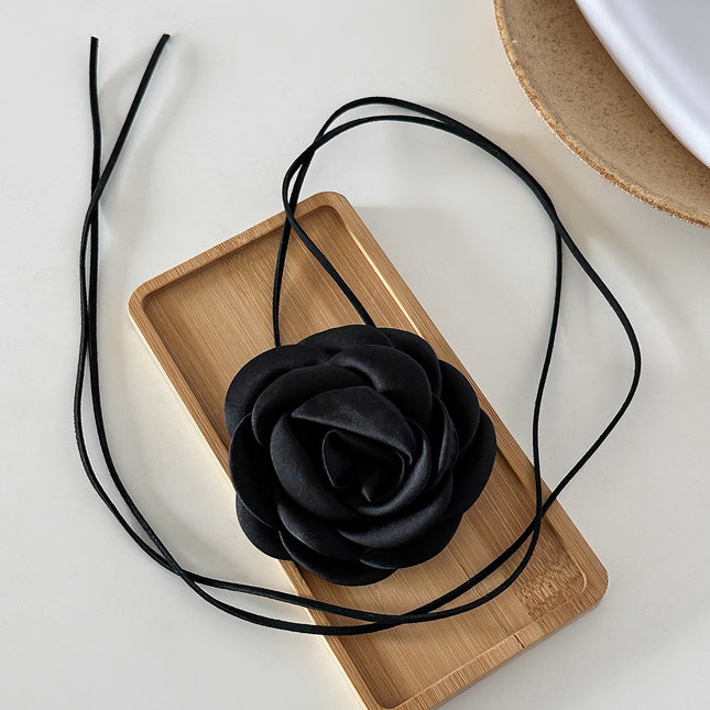 Retro Fabric Satin Rose Flower Necklace