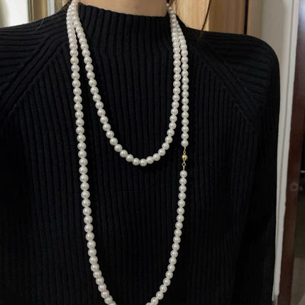 Vintage Pearl Elegant Necklace Small Fragrance Style Simple Layer Long Sweater Accessories